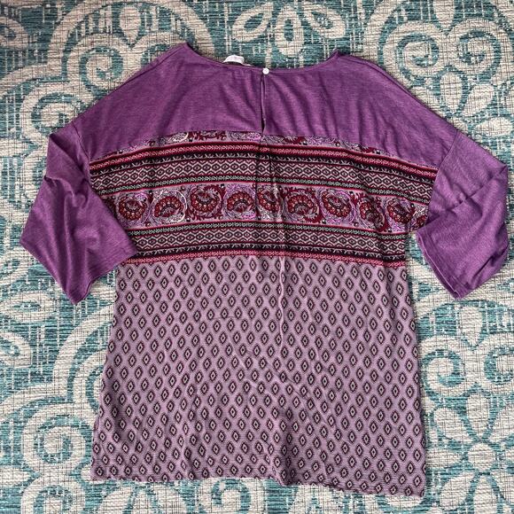 Weekend by Suzanne Betro Purple Paisley & Diamond Print Blouse - Size XL - Picture 2 of 7